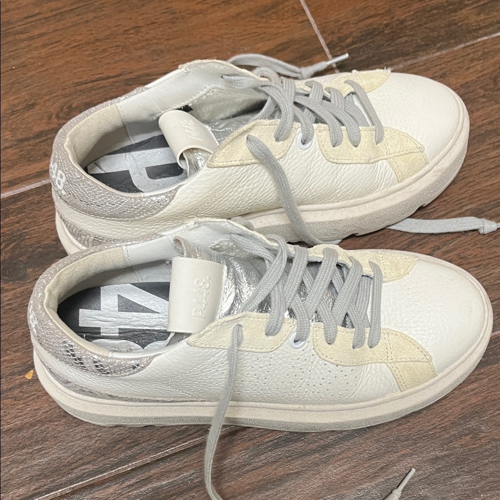 P448 White and Pale Gray Low-Top Sneakers